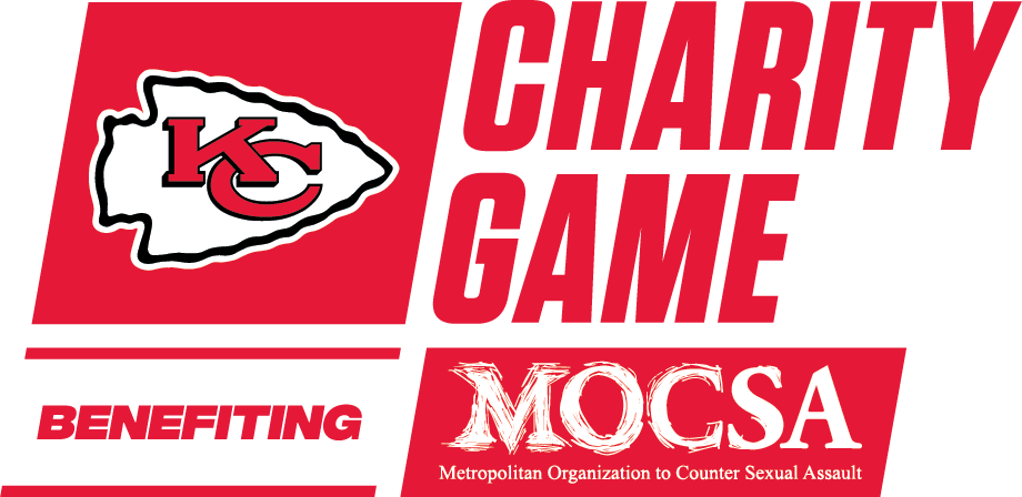 red and white graphics with Chiefs logo and MOCSA logo and words "Charity Game benefitting MOCSA"