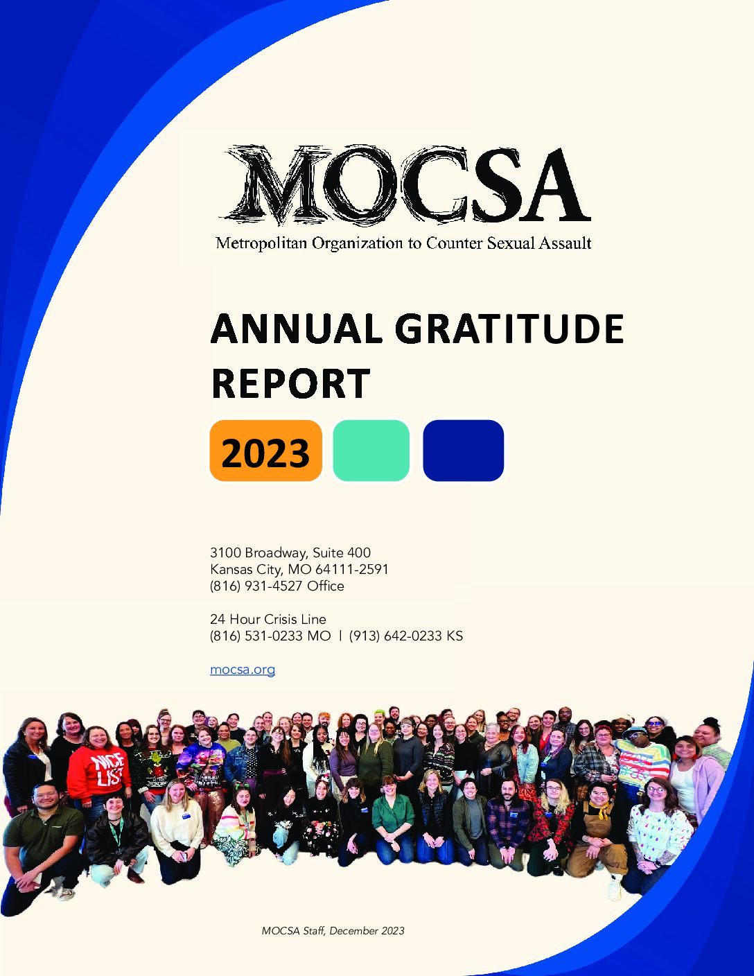 Annual report cover with collaged images. 