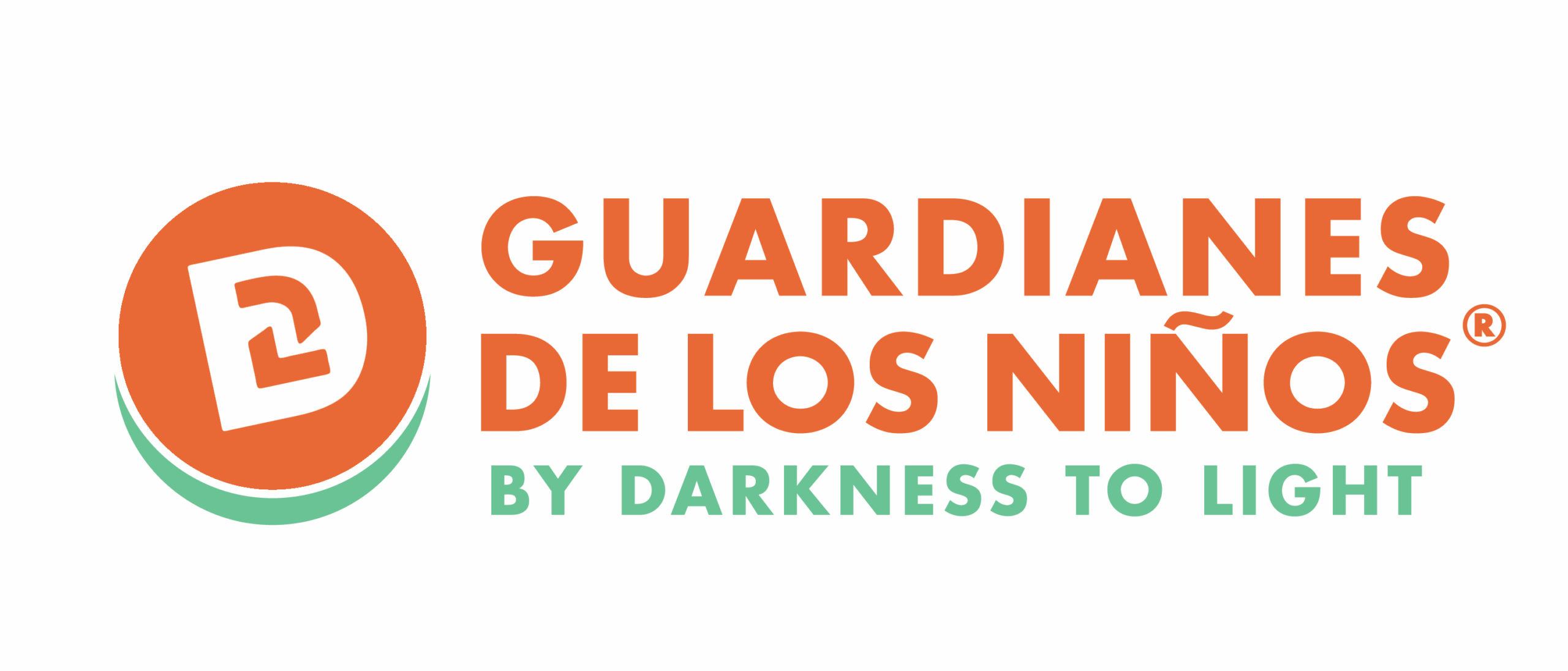 Orange and teal text on white background reads Guardianes de los Niños