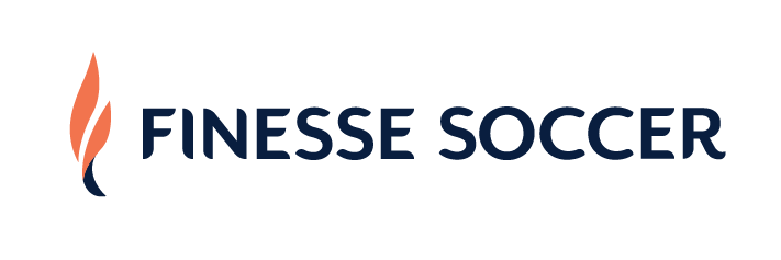 Logo featuring the text "Finesse Soccer" with a stylized flame design in orange and blue colors.